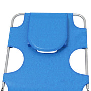 Set of 2 Blue Foldable Sun Loungers with Reading Hole and 5 Position Adjustable Backrest