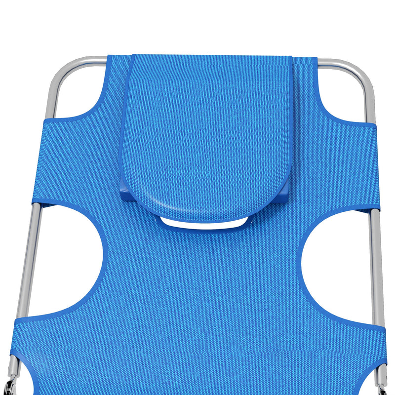 Set of 2 Blue Foldable Sun Loungers with Reading Hole and 5 Position Adjustable Backrest