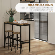 Bar Table and Stools Set for Two Compact Dining with Oak Effect Top White Frame AOSOM