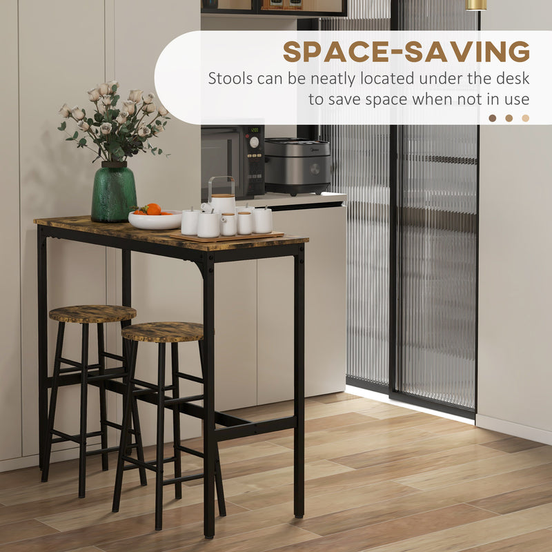 Bar Table and Stools Set for Two Compact Dining with Oak Effect Top White Frame AOSOM