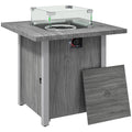 Dark Grey 71cm Gas Fire Pit Table with Glass Screen and Cover 50000 BTU by Outsunny