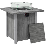 Dark Grey 71cm Gas Fire Pit Table with Glass Screen and Cover 50000 BTU by Outsunny