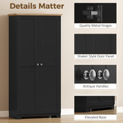 Tall Kitchen Storage Cabinet with 4 Shelves for Organised Worktops and Concealed Storage Black 80 x 48 x 172 cm Homcom