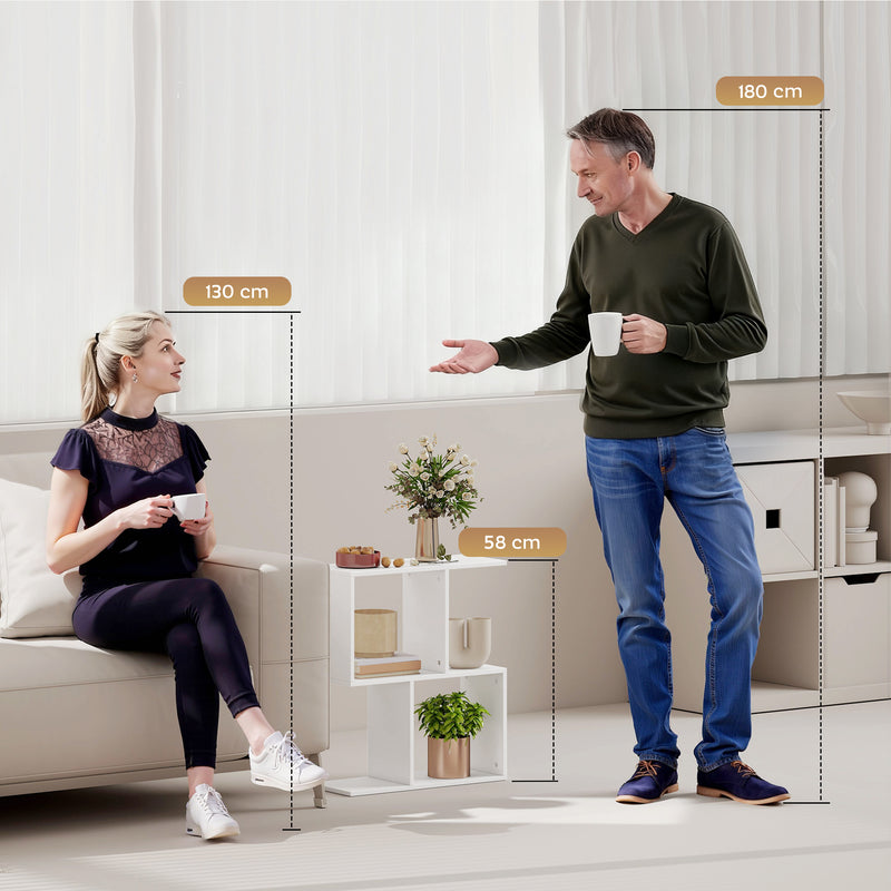 Slim 3 Tier S Shaped Side Table With Storage Shelves Ideal For Small Spaces White