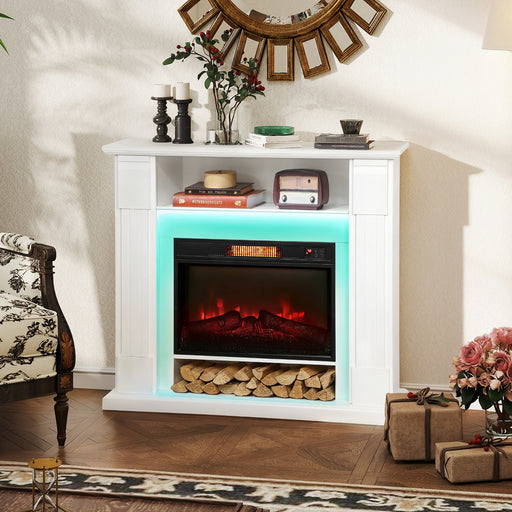 Electric Fireplace Heater with LED Mantel Adjustable Temperature Range Ideal for Homes White
