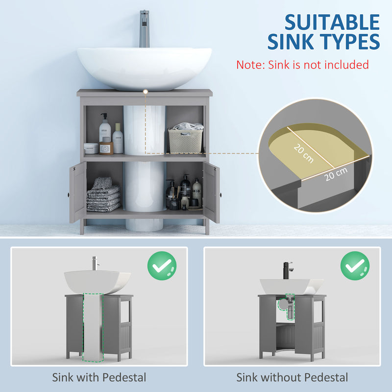 Under Sink Bathroom Cabinet with Double Doors and Shelves for Compact Storage Light Grey