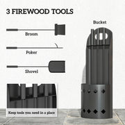 4 Piece Metal Fireplace Tool Set With Ash Bucket Ideal For Fireside Use Black
