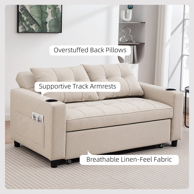 Two Seater Pull Out Sofa Bed with Storage Ideal for Guests and Small Spaces, Beige