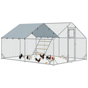Walk in Chicken Run with Cover Feeding Door Hanging Feeder and Perch for 12-18 Poultry by PawHut