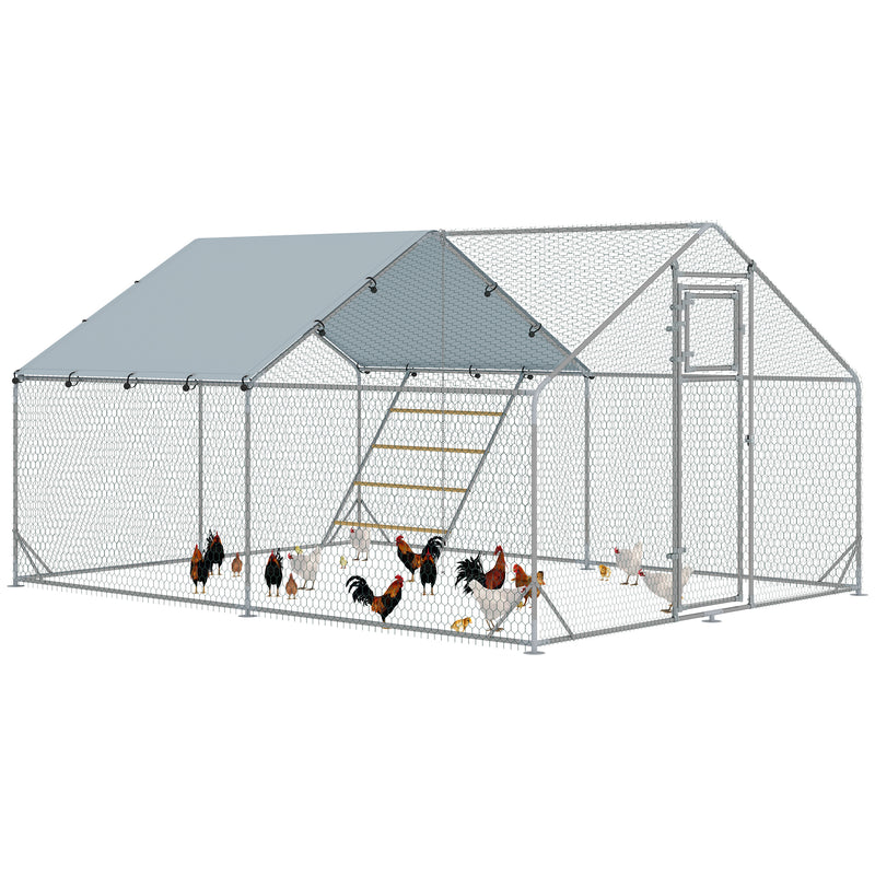 Walk in Chicken Run with Cover Feeding Door Hanging Feeder and Perch for 12-18 Poultry by PawHut
