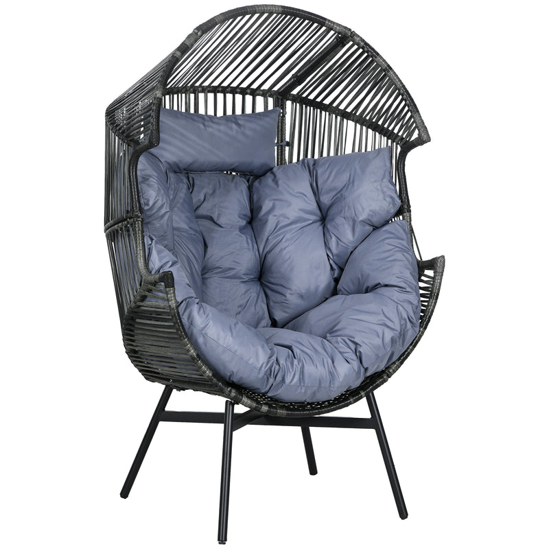 Grey Rattan Egg Chair with Cushioned Seat Ideal for Garden or Balcony Relaxation