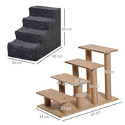 Dark Grey Four Step Dog Stairs With Washable Cover For Small Pets To Reach High Beds AOSOM