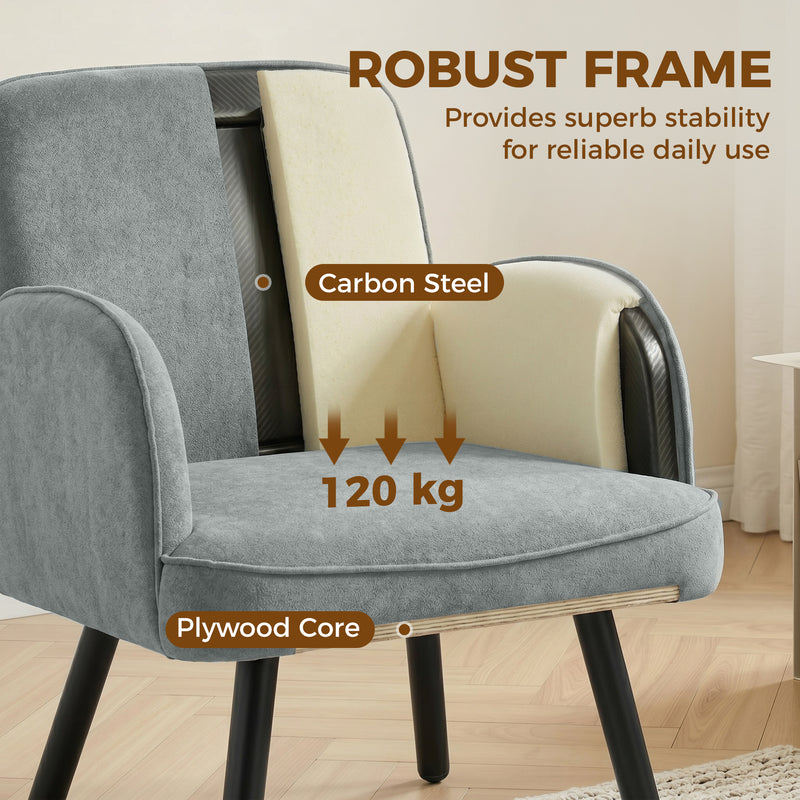 Velvet Armchair for Adults with Thick Cushion and Sturdy Frame for Living Room or Bedroom Grey Homcom