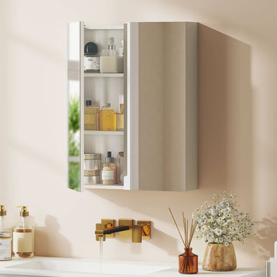 Bathroom Wall Mounted Mirror Cabinet with Adjustable Shelf for Extra Storage White AOSOM