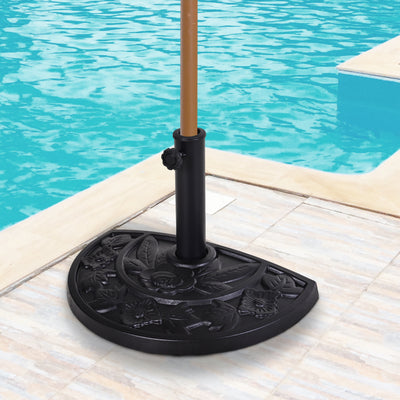 Black 9kg Half Round Parasol Base Resin Umbrella Stand Floral Design for Garden Outdoor by Outsunny