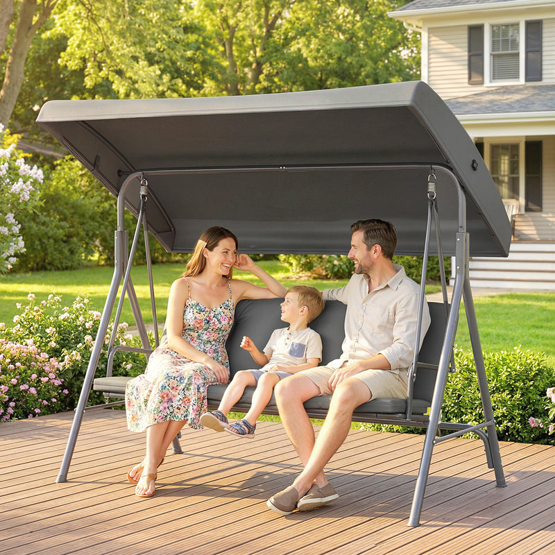 3 Seater Garden Swing Seat with Cushions and Adjustable Canopy for Outdoor Relaxing, Dark Grey