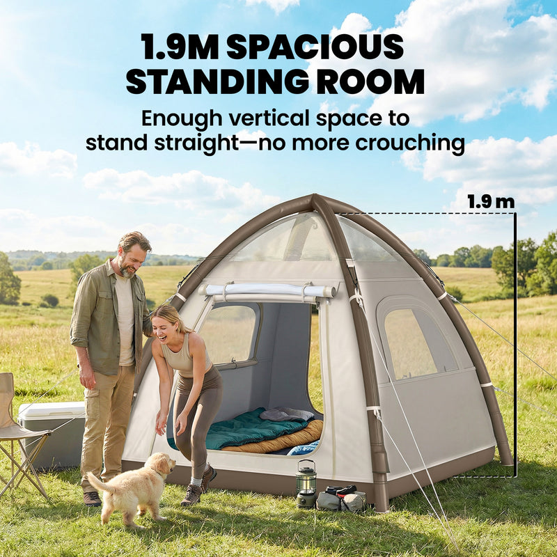 Inflatable Camping Tent With Fast Setup and Standing Height for Comfortable Shelter Cream White