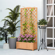 Wooden Garden Planter Box With Trellis For Climbing Plants And Flowers Brown Outsunny