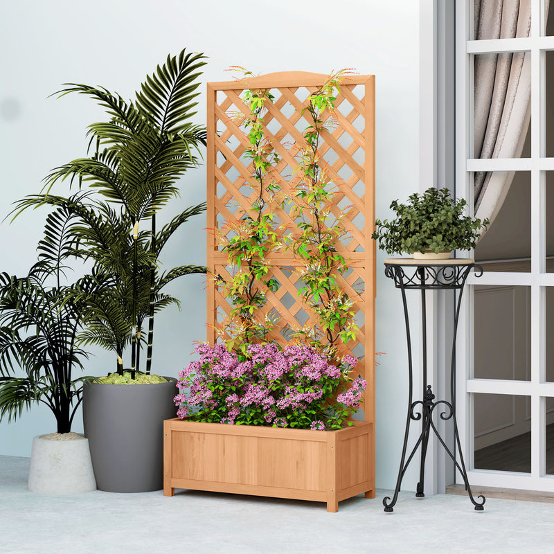 Wooden Garden Planter Box With Trellis For Climbing Plants And Flowers Brown Outsunny