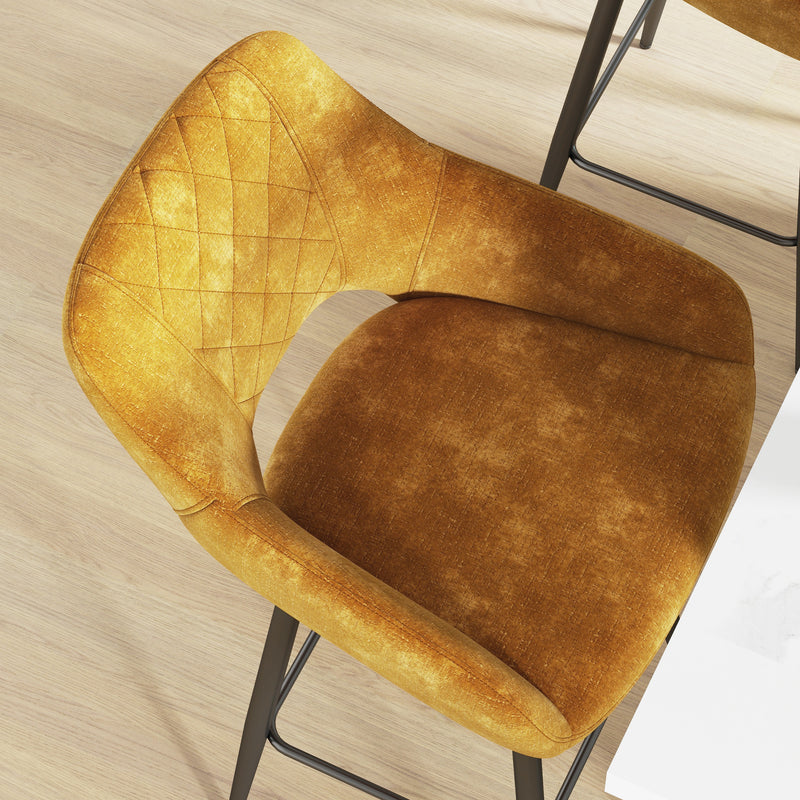 Set of 2 Velvet Bar Stools with Padded Seats Ideal for Kitchen or Home Bar, Brown