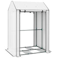 Portable Mini Greenhouse with 4 Shelves for Plants and Tomatoes Roll Up Door White
