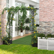 Metal Garden Arch with Trellis Sides for Climbing Plants and Outdoor Decor Dark Grey Outsunny