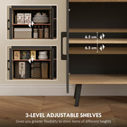 Tall Kitchen Storage Cabinet with LED Lighting and Adjustable Shelves, Oak and Black