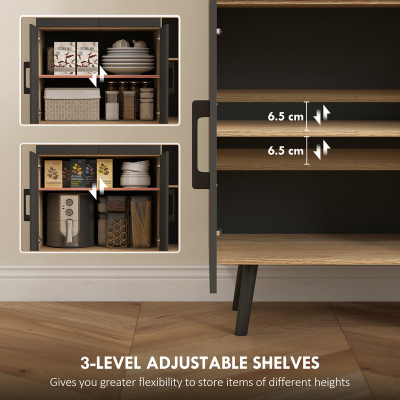 Tall Kitchen Storage Cabinet with LED Lighting and Adjustable Shelves, Oak and Black