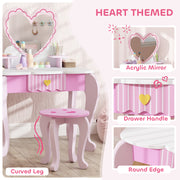 Pink Kids Dressing Table Set With Stool Mirror and Drawer by AIYAPLAY