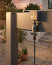 Pure 4x3m louvred roof pergola, split roof and feature detail