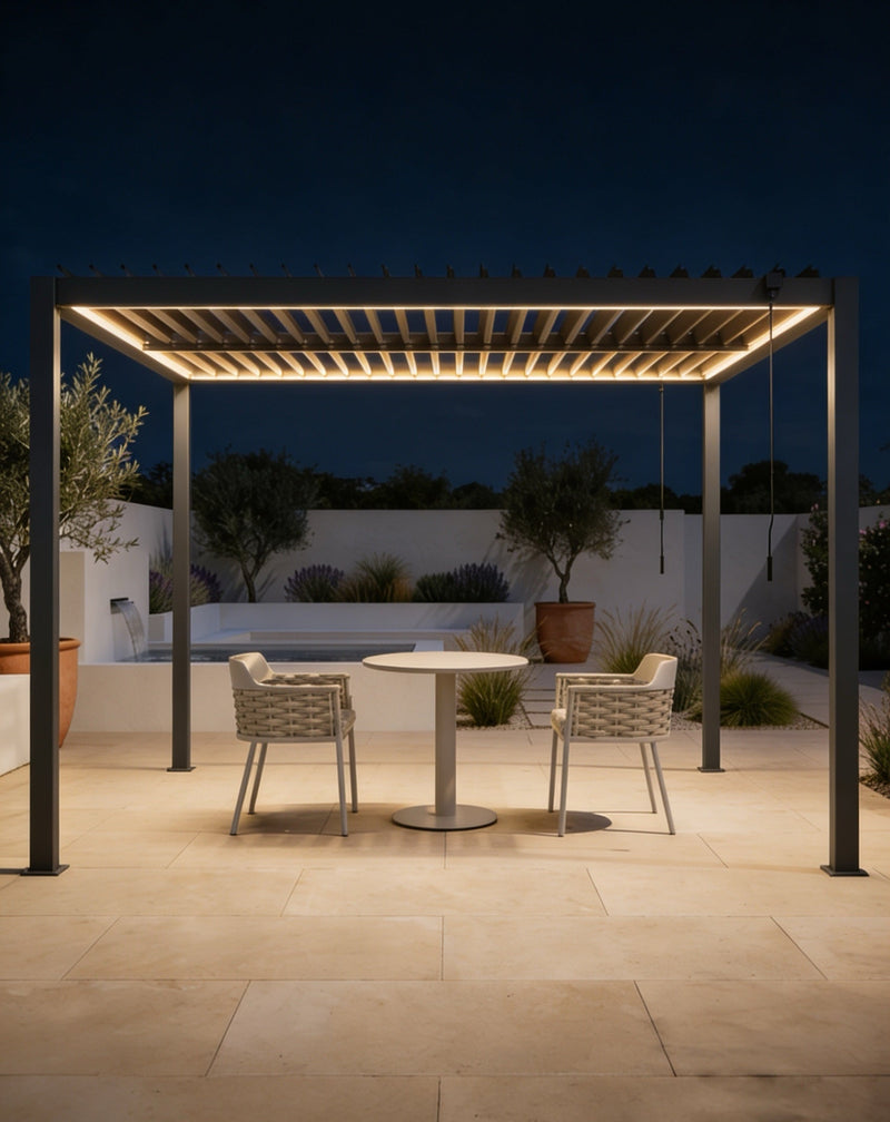 Pure 3x3m louvred roof pergola with solar LED lighting