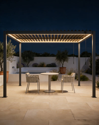 Pure 3x3m louvred roof pergola with solar LED lighting