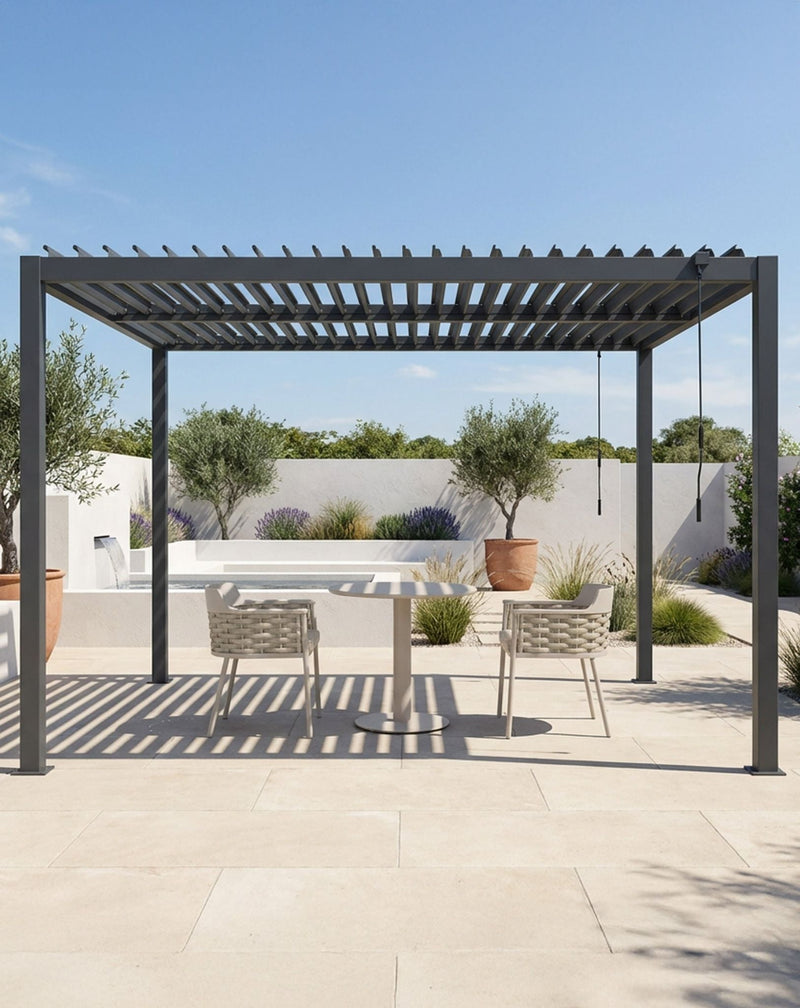 Pure 3x3m louvred roof pergola with solar LED lighting