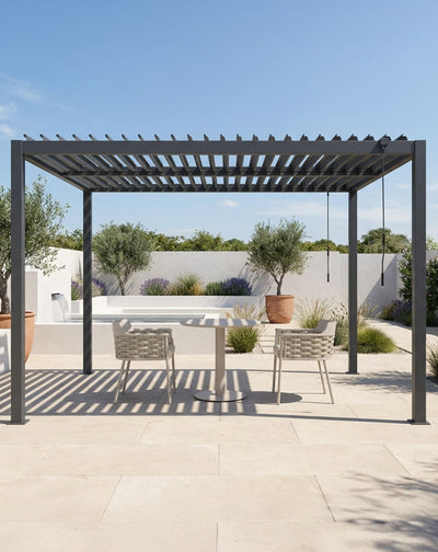 Pure 3x3m louvred roof pergola with solar LED lighting