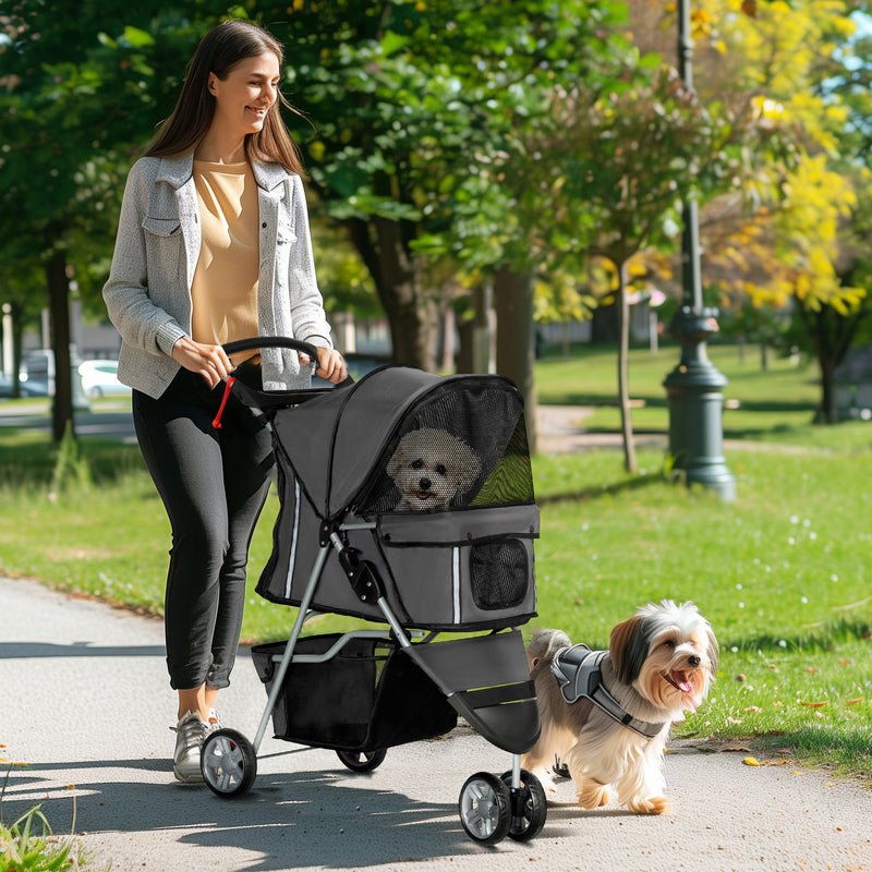 Charcoal Grey 3 Wheel Pet Stroller for Small and Miniature Dogs by Outsunny AOSOM