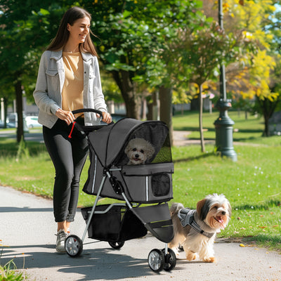 Charcoal Grey 3 Wheel Pet Stroller for Small and Miniature Dogs by Outsunny AOSOM
