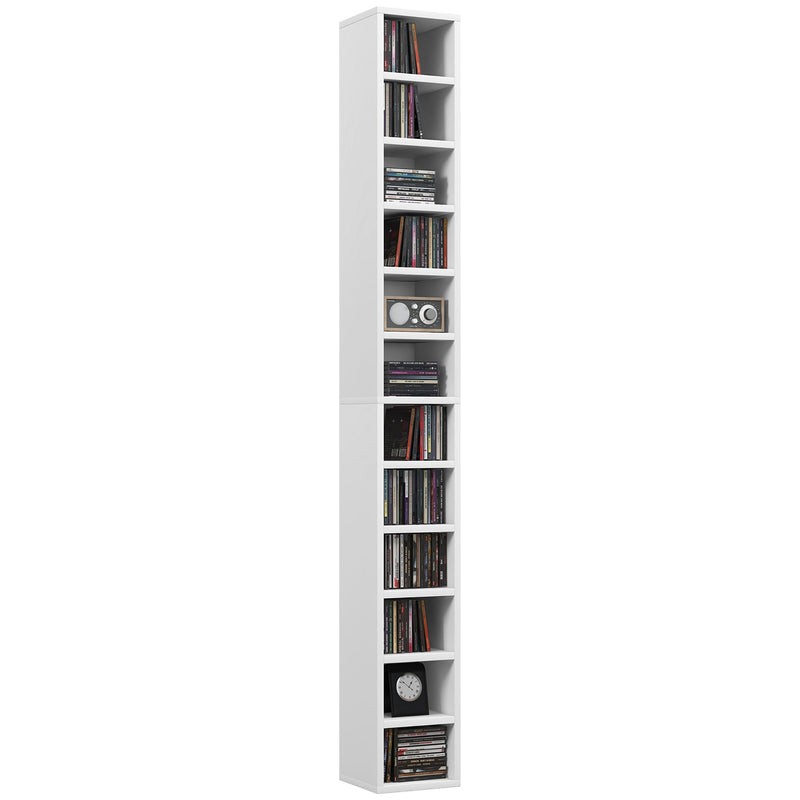Tall Narrow Media Storage Tower for 204 CDs Ideal for Small Spaces, White