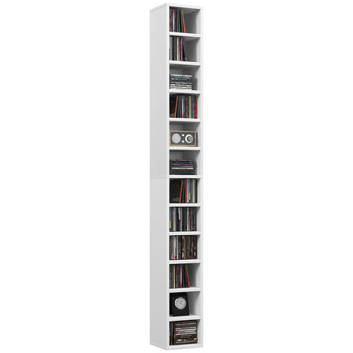 Tall Narrow Media Storage Tower for 204 CDs Ideal for Small Spaces, White