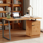 Computer Desk with Drawer and Cabinet for Home Office Study Workstation, Natural Wood Finish