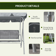 Light Grey 3 Seater Metal Garden Swing Chair With Canopy For Patio Relaxation Outsunny