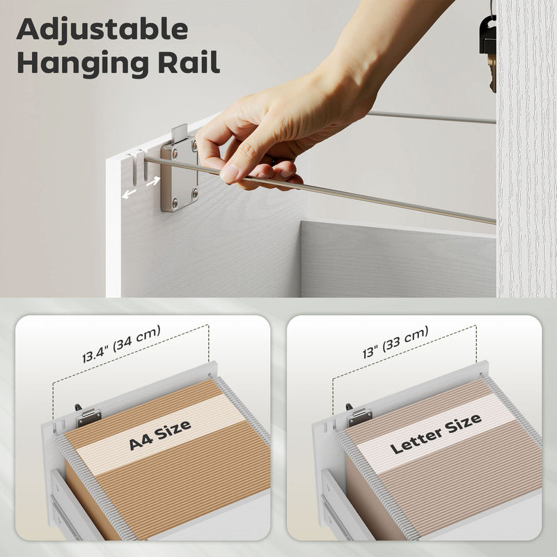 White 3 Drawer Office Filing Cabinet With Wood Effect Finish For Home Organisation