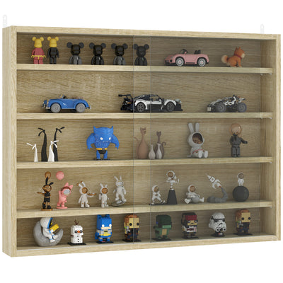 5 Tier Wall Display Cabinet with Glass Doors and Adjustable Shelves Oak 60x80cm by HOMCOM