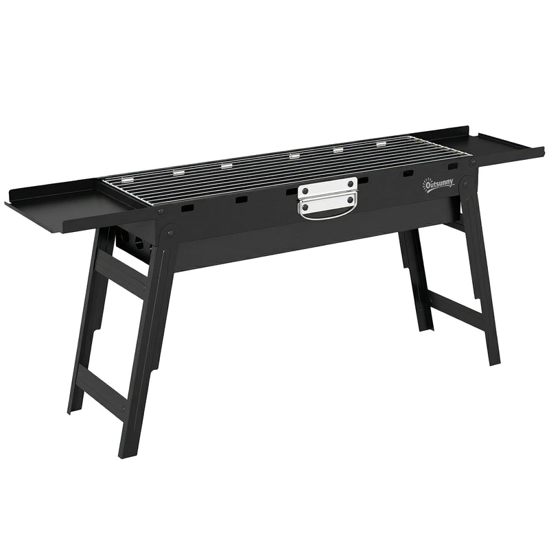 Portable Folding Charcoal Barbecue Grill for Easy Outdoor Cooking with Side Shelves Black Outsunny