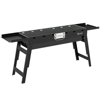Portable Folding Charcoal Barbecue Grill for Easy Outdoor Cooking with Side Shelves Black Outsunny