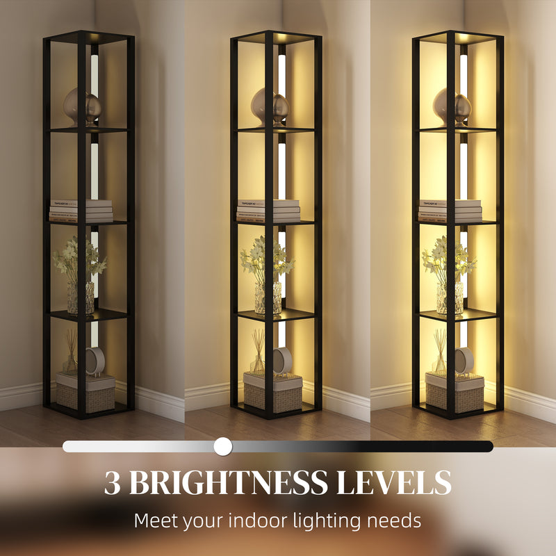 Black Floor Lamp with Shelves 4 Tier Dimmable Stand Light with Foot Switch for Living Room