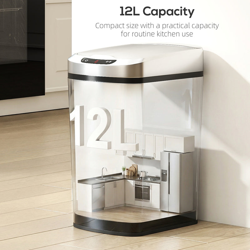 12L Motion Sensor Kitchen Bin with Touchless Opening and Steel Body, Silver AOSOM