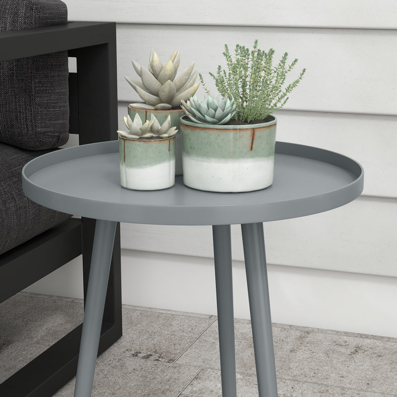 Outsunny Round Garden Coffee Table, Outdoor Side Table with Rounded Steel Edge, Ø40 x 50H cm, Grey AOSOM