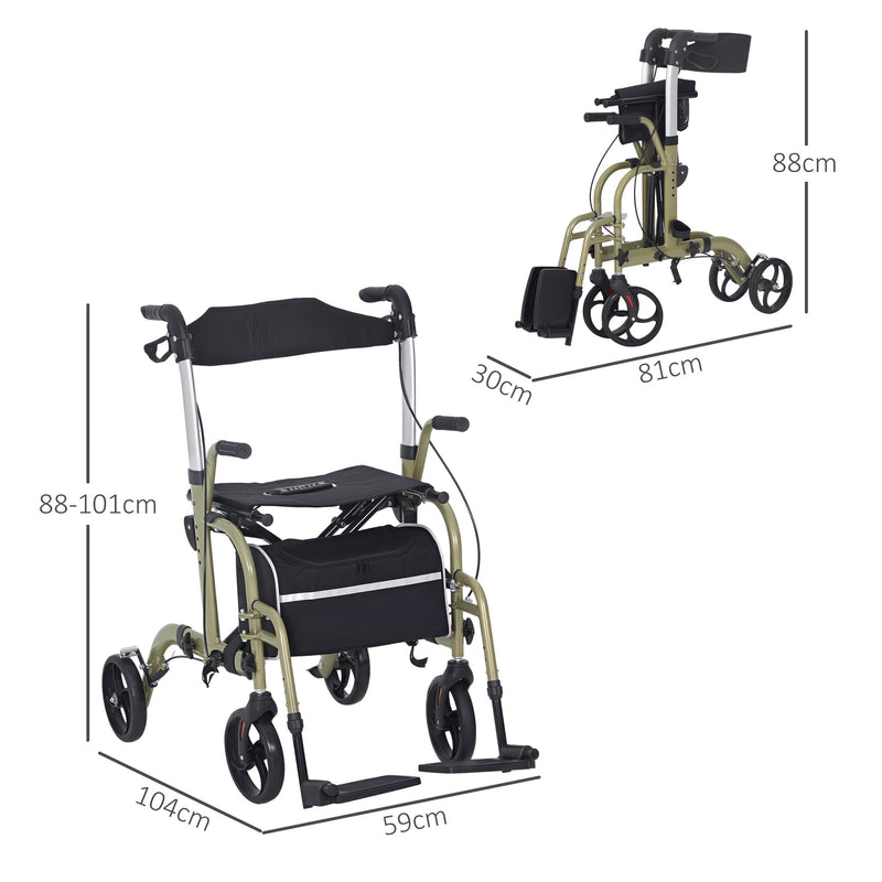 Rollator Walker with Wheels Brakes and Storage Bag Yellow Green by HOMCOM