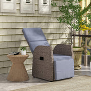 Rattan Reclining Garden Armchair with Footrest Ideal for Outdoor Relaxing Brown Grey AOSOM