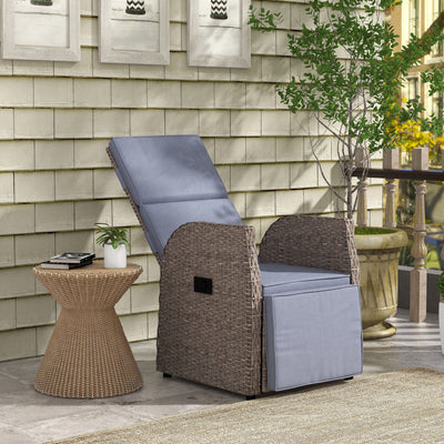 Rattan Reclining Garden Armchair with Footrest Ideal for Outdoor Relaxing Brown Grey AOSOM